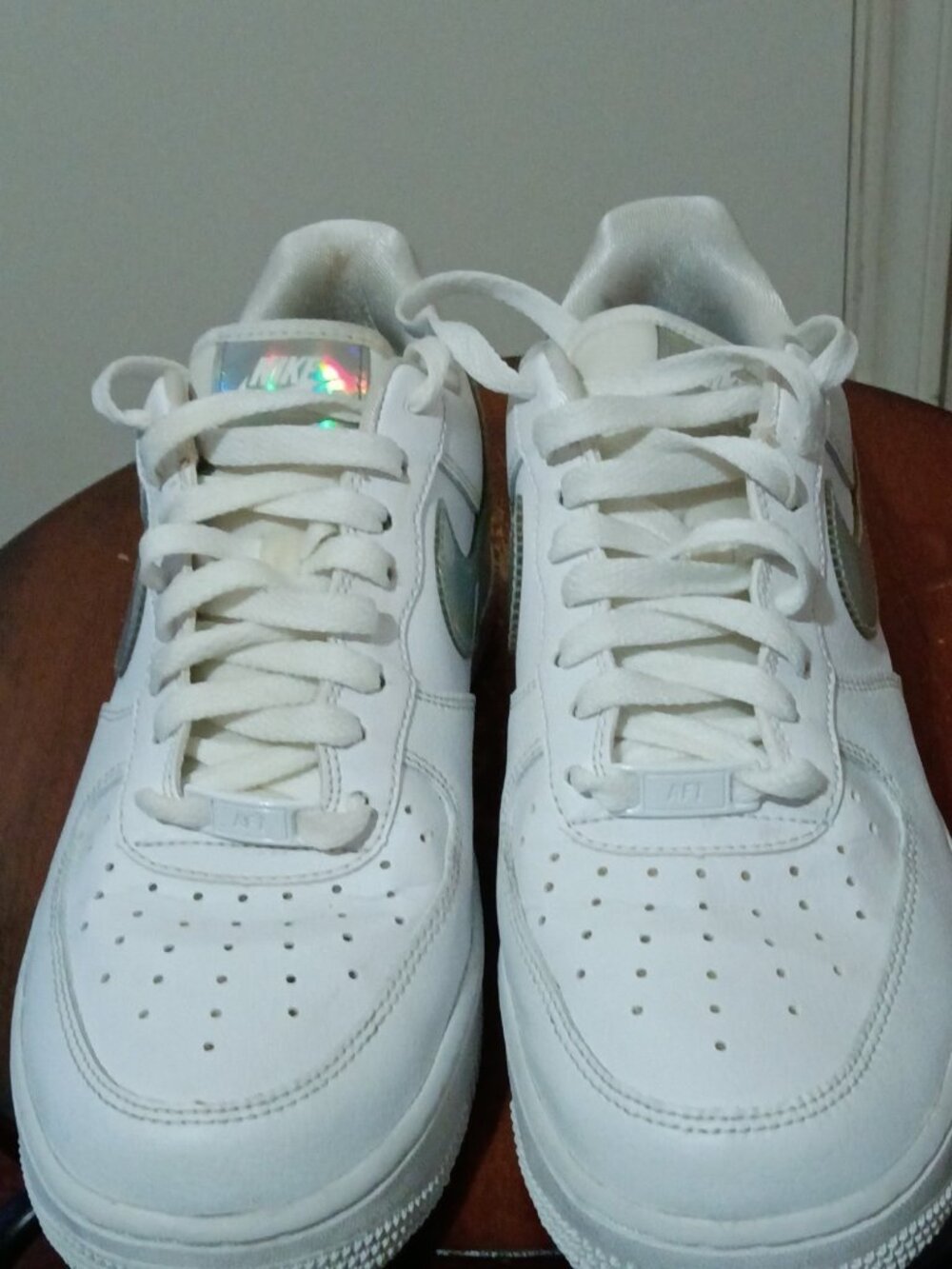 Nike Air Force 1 Low Top White/Silver Iridescent Leather CJ1646-100 Women’s Sz 9 - Picture 5 of 13